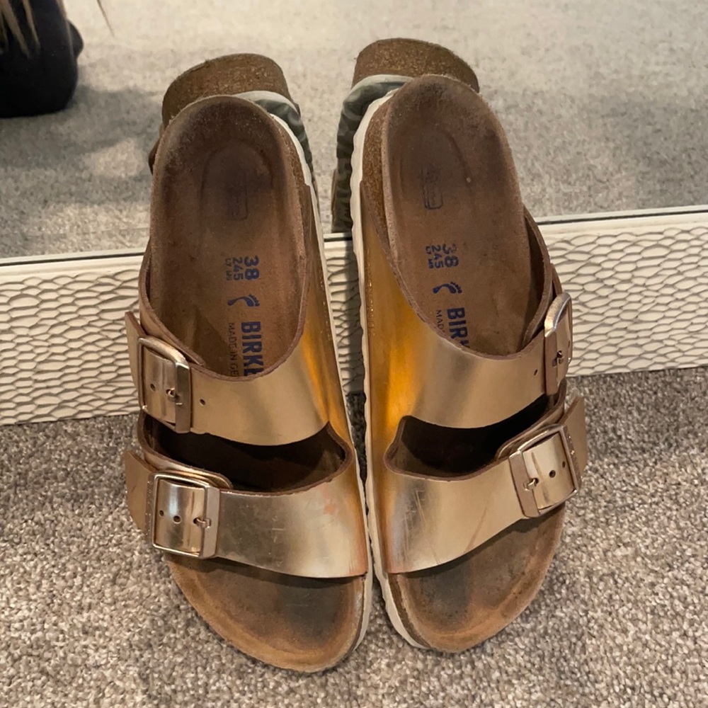Rose gold Birkenstock’s size 38
